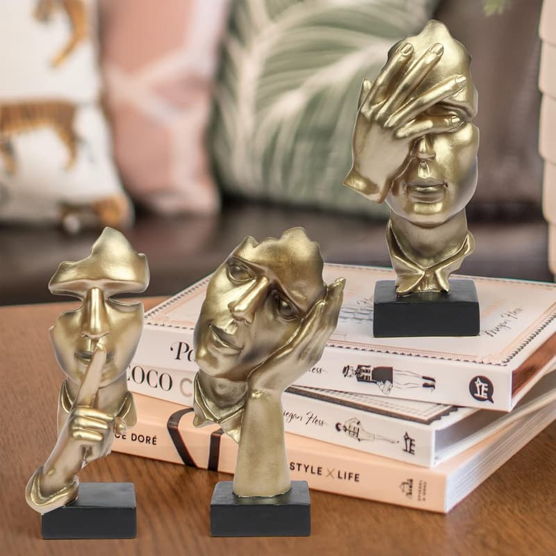 Abstract Gold Thinker Statue Set - Modern Resin Decor for Home Office