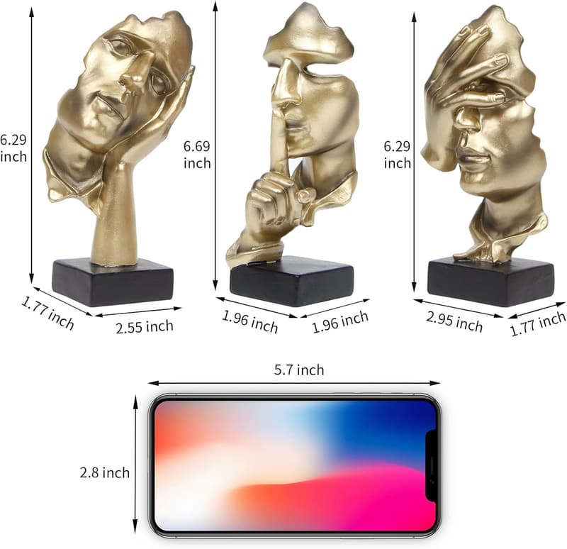Abstract Gold Thinker Statue Set - Modern Resin Decor for Home Office