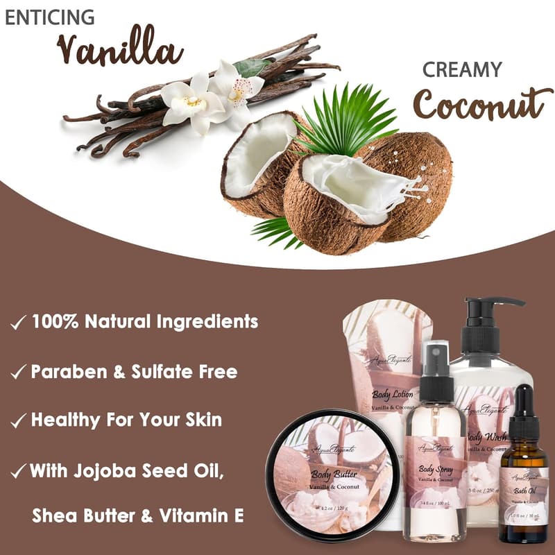 Luxury Bath Spa Gift Set with Coconut & Vanilla Essentials