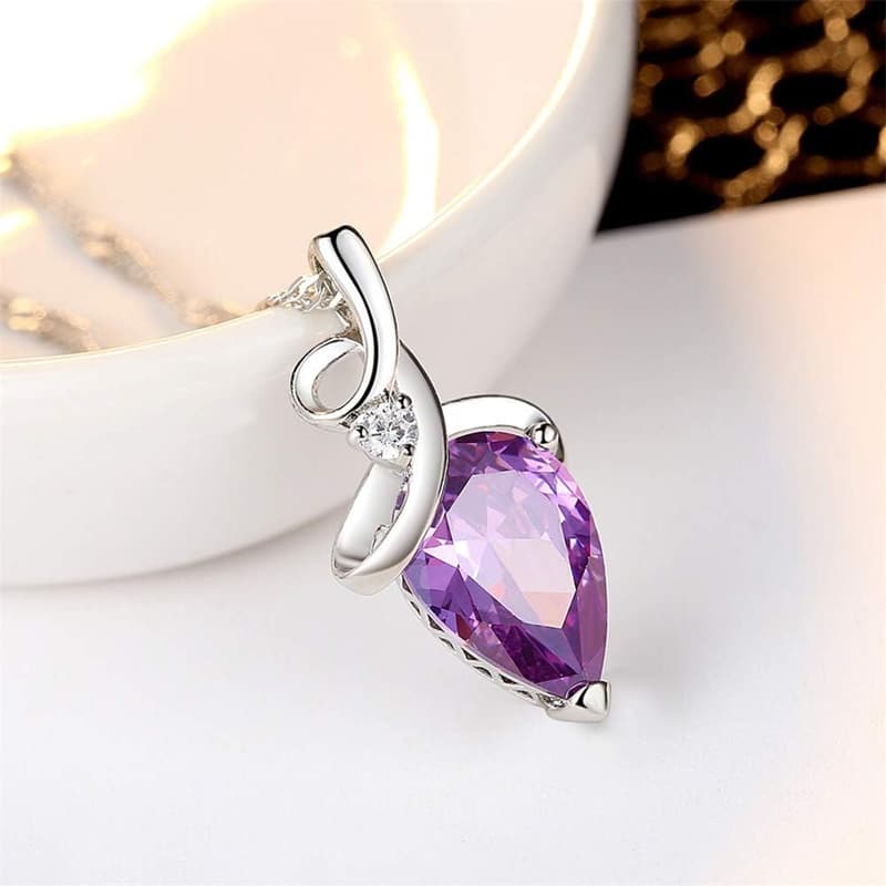 Amethyst Heart Pendant Necklace in 18K Rose Gold for Women