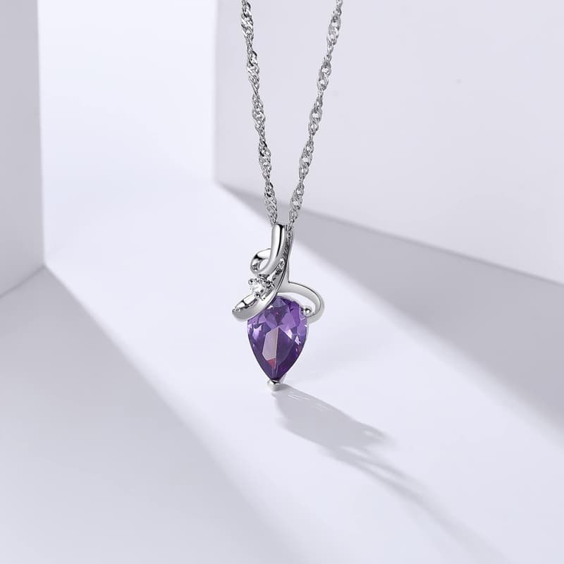 Amethyst Heart Pendant Necklace in 18K Rose Gold for Women