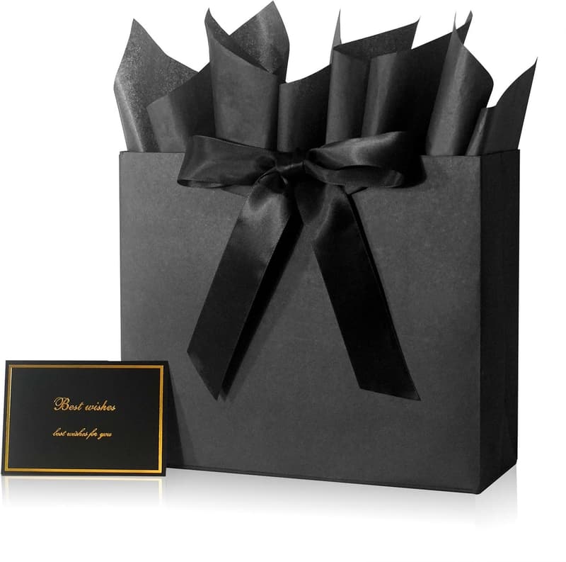 Elegant Black Gift Bag with Ribbons for Weddings and Parties
