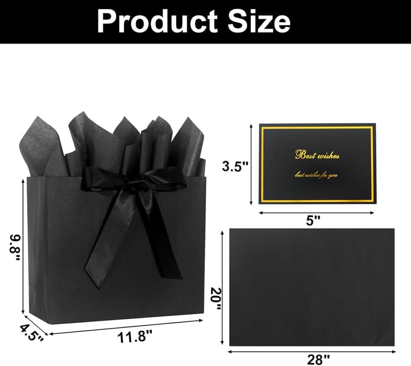 Elegant Black Gift Bag with Ribbons for Weddings and Parties