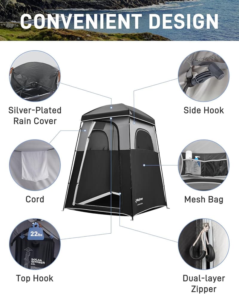 Portable Outdoor Privacy Shower Tent with Dressing Room & Shower Bag