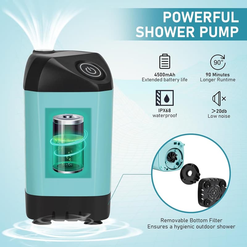 Portable Camping Shower Kit with Privacy Tent and LED Lights