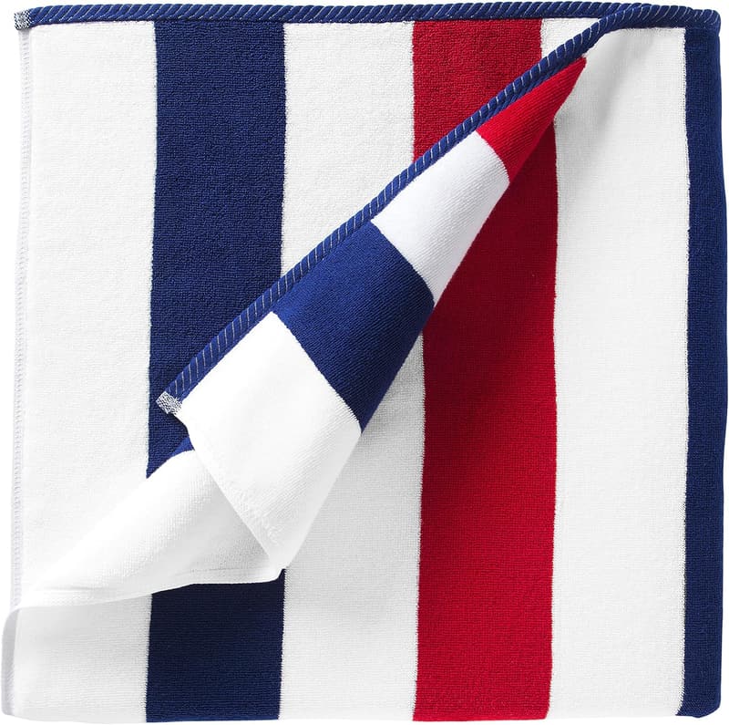 Oversized Red, White & Blue Cabana Beach Towel - Plush Cotton