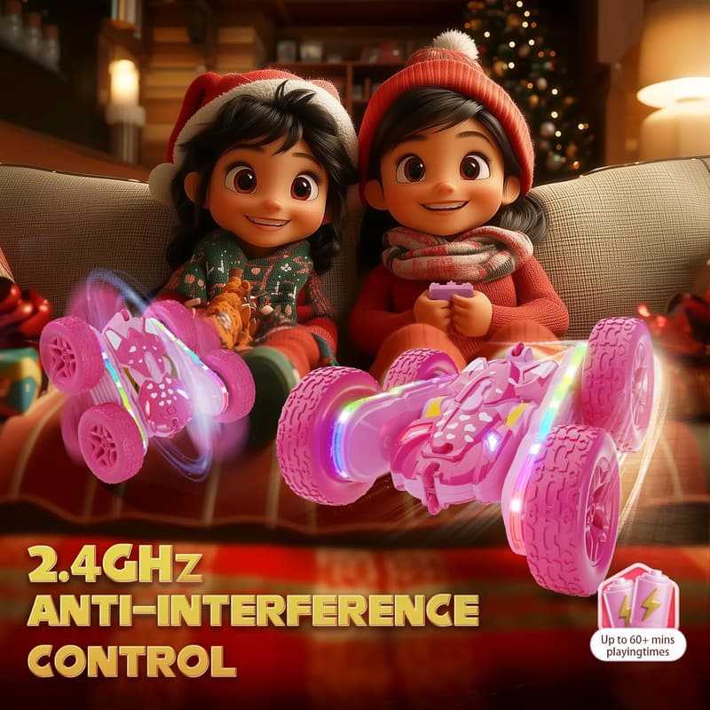 Pink Stunt RC Car for Girls - 360° Rotating, 4WD