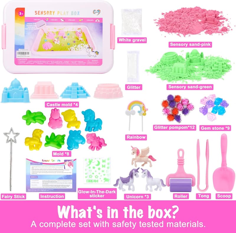 Unicorn Sand Art Sensory Bin Kit for Toddlers 3+