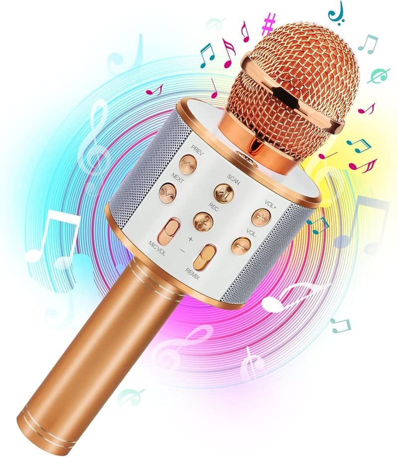 Bluetooth Karaoke Microphone for Girls Age 7-12 - Rose Gold