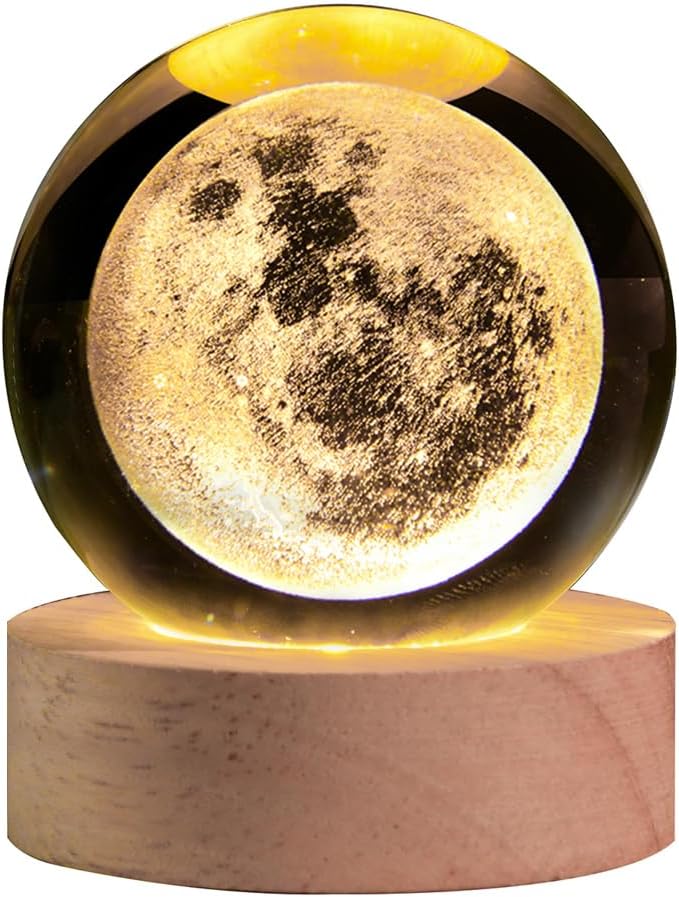 3D Moon Crystal Ball Night Light with LED Stand
