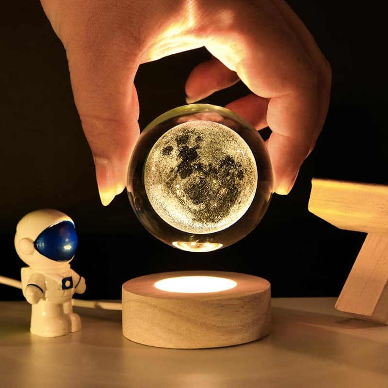 3D Moon Crystal Ball Night Light with LED Stand