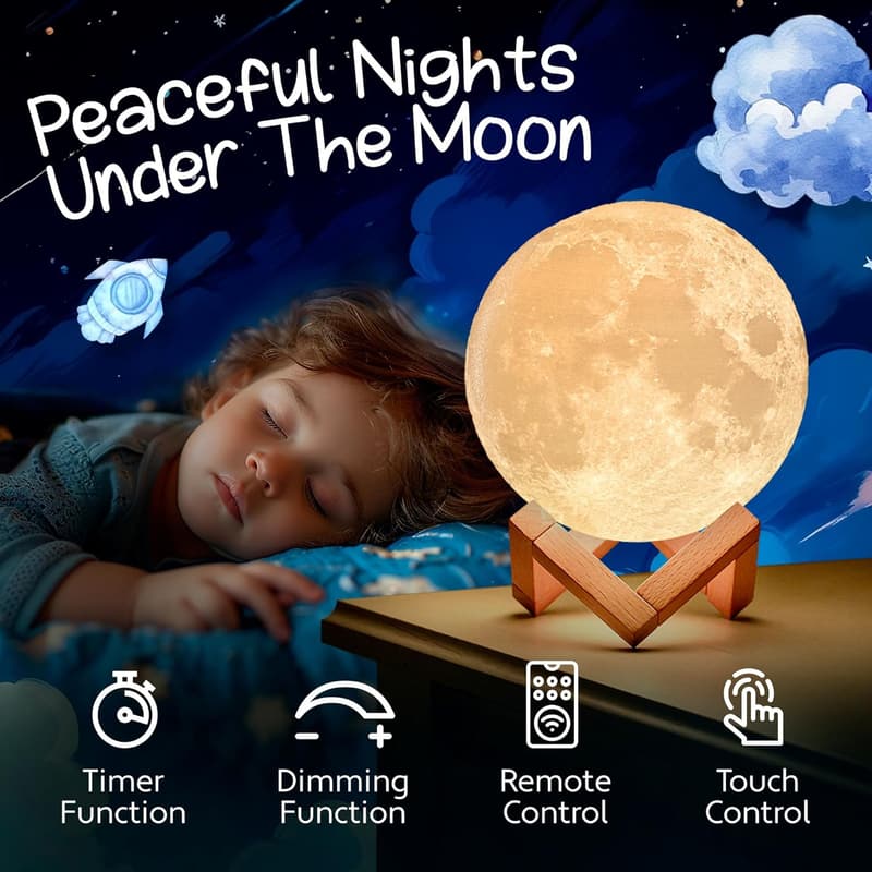3D Moon Night Light with LED - Birthday Gift for Kids