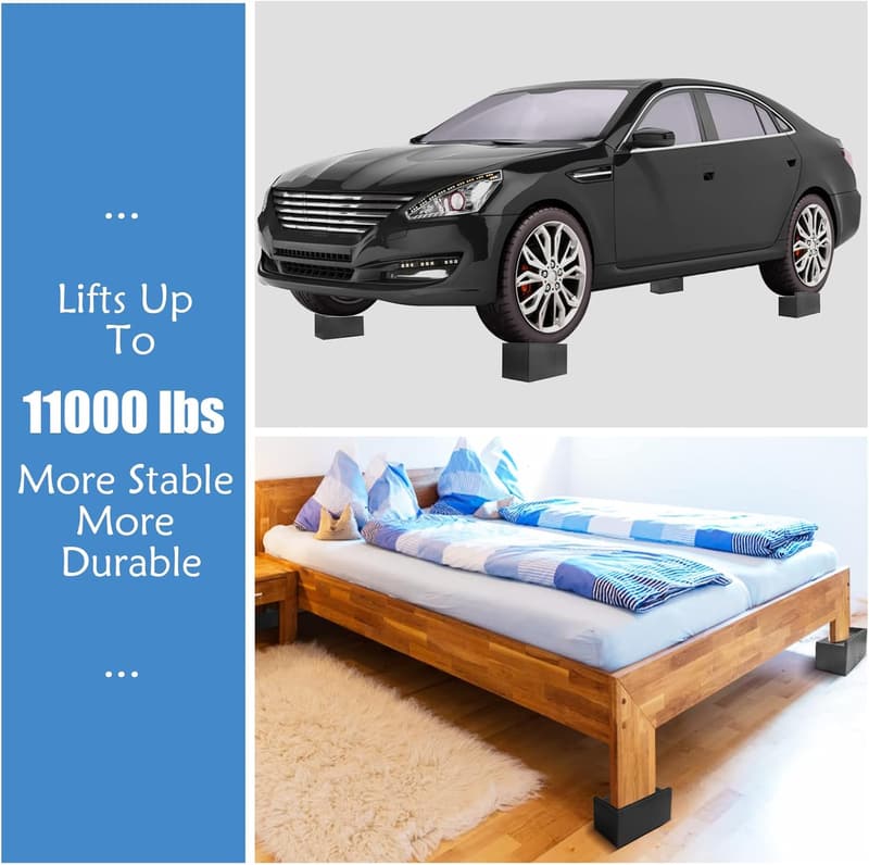 Heavy-Duty Bed Risers Set of 4, 3-5 Inch Elevation, 11,000 lbs Support