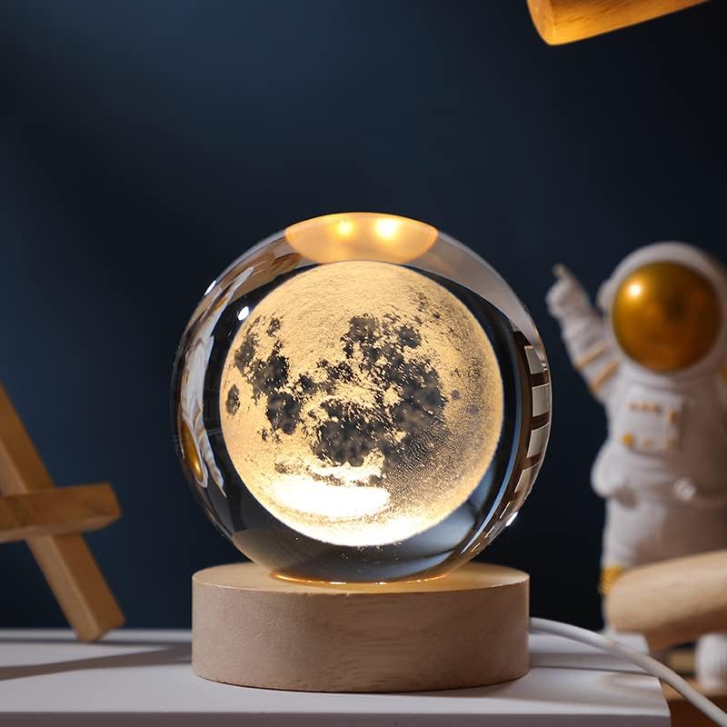 Laser Engraved 3D Moon Crystal Ball - Astronomy Decor