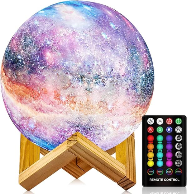 16-Color 3D Printed Moon Lamp with Remote - Kids' Night Light