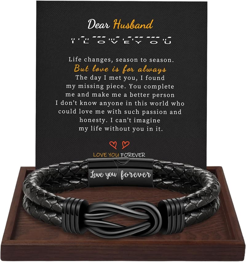 Brown Braided Leather Infinity Bracelet for Men