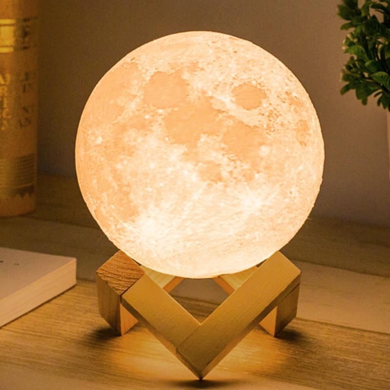 Moon Lamp with Wooden Base - Touch Control LED Night Light