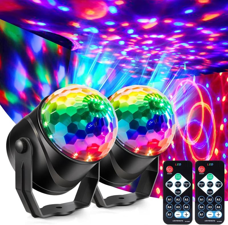 Sound Activated Disco Ball Party Lights with Remote - 2-Pack