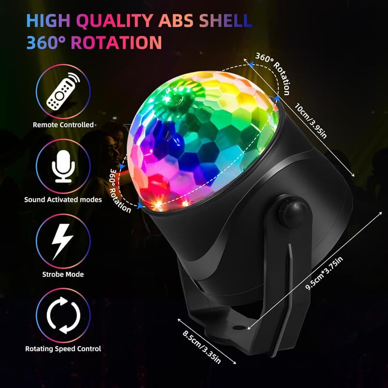 Sound Activated Disco Ball Party Lights with Remote - 2-Pack
