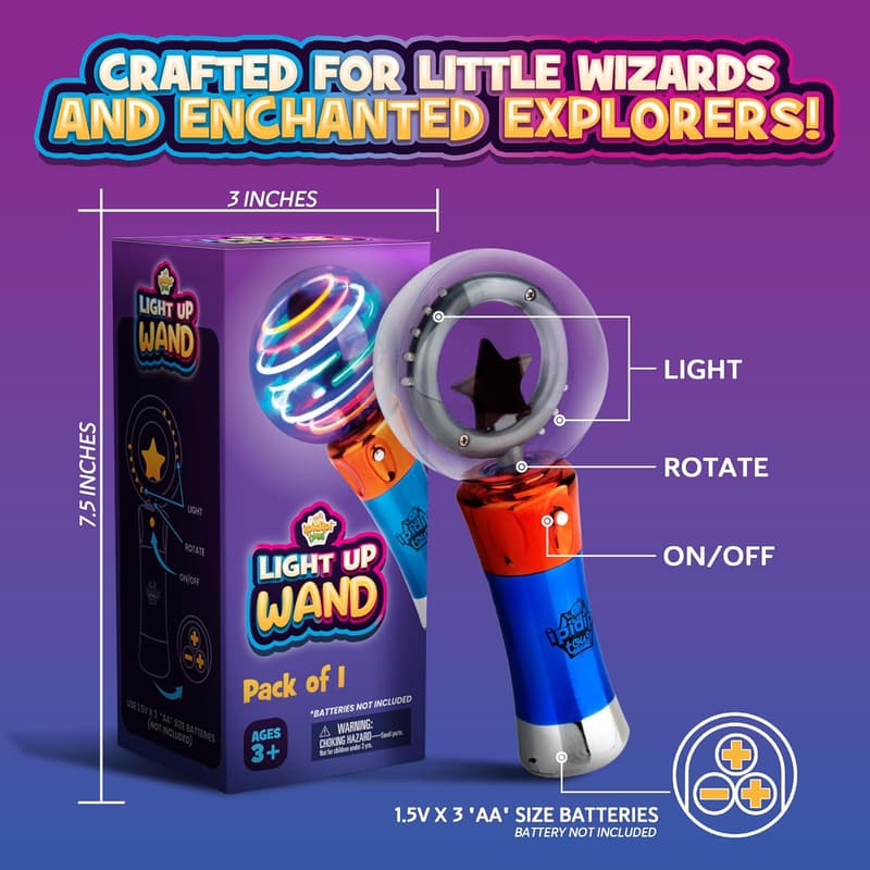 LED Spinning Light Up Wand for Kids - Party Fun & Sensory Play