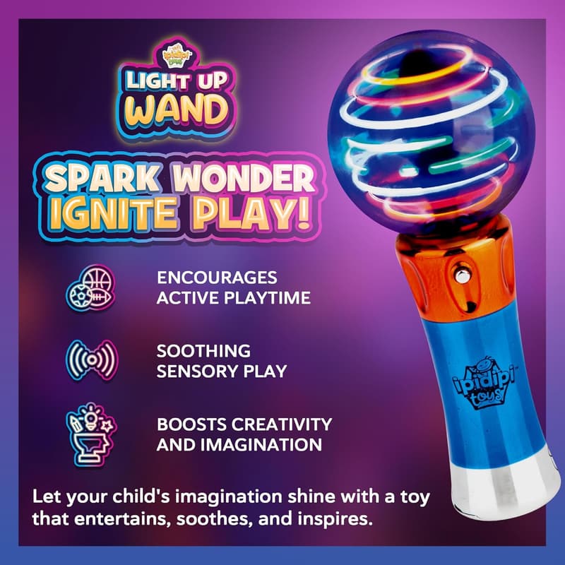 LED Spinning Light Up Wand for Kids - Party Fun & Sensory Play
