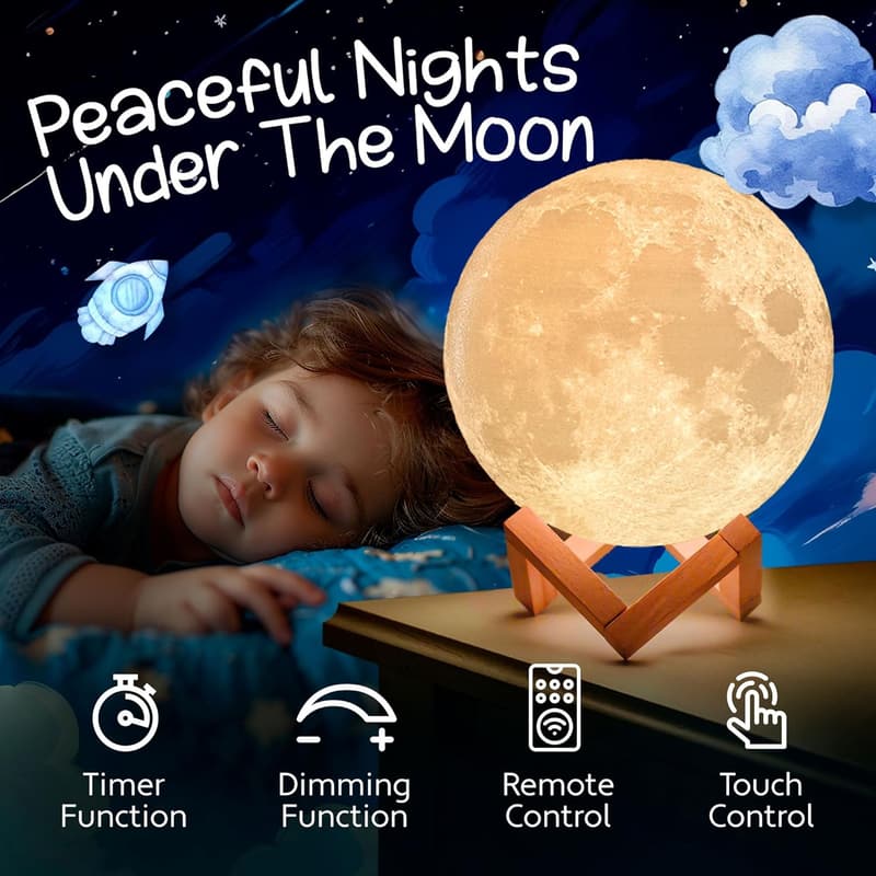 3D Moon Night Light with Multi-Color LED - Kids' Birthday Gift