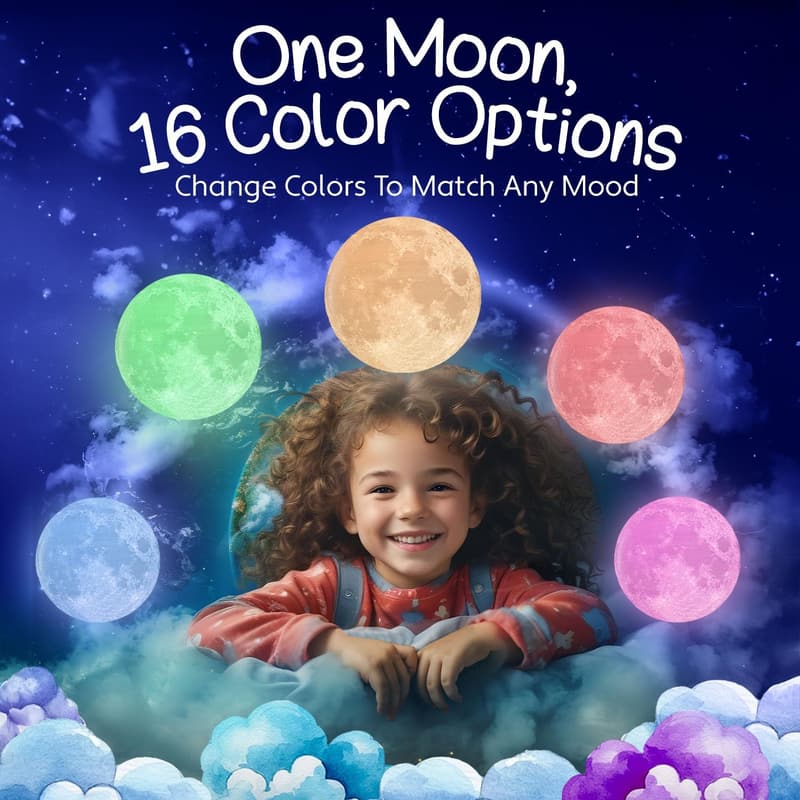 3D Moon Night Light with Multi-Color LED - Kids' Birthday Gift