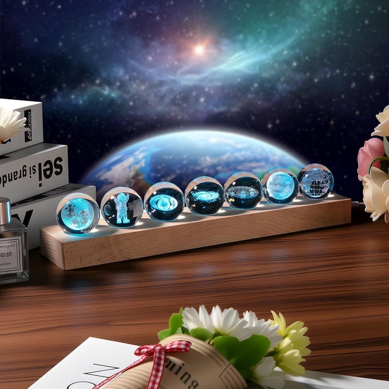 3D Crystal Solar System Globe with LED Base - Night Light Gift