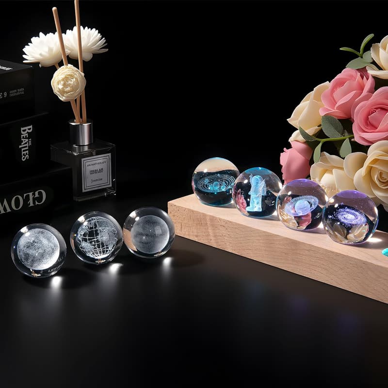 3D Crystal Solar System Globe with LED Base - Night Light Gift