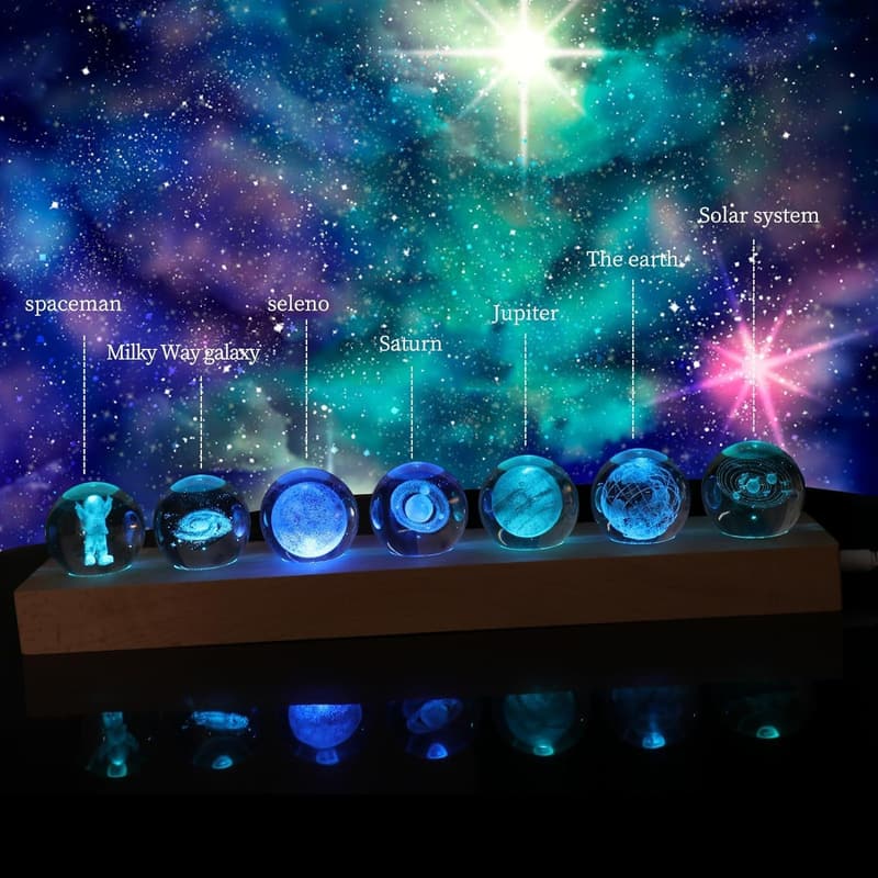 3D Crystal Solar System Globe with LED Base - Night Light Gift
