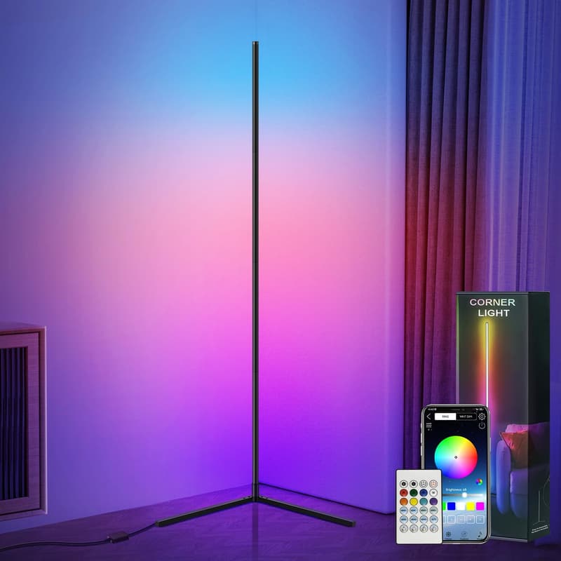 Smart RGB LED Corner Floor Lamp with Music Sync & App Control