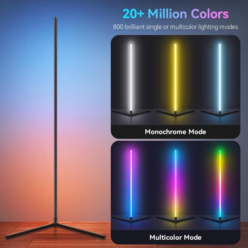 Smart RGB LED Corner Floor Lamp with Music Sync & App Control