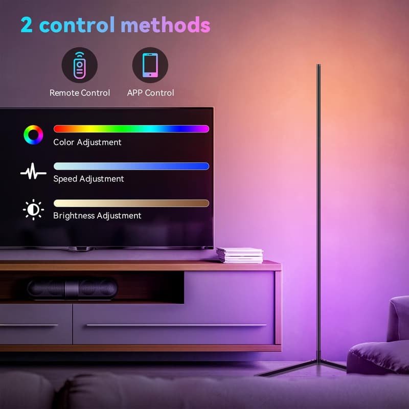 Smart RGB LED Corner Floor Lamp with Music Sync & App Control