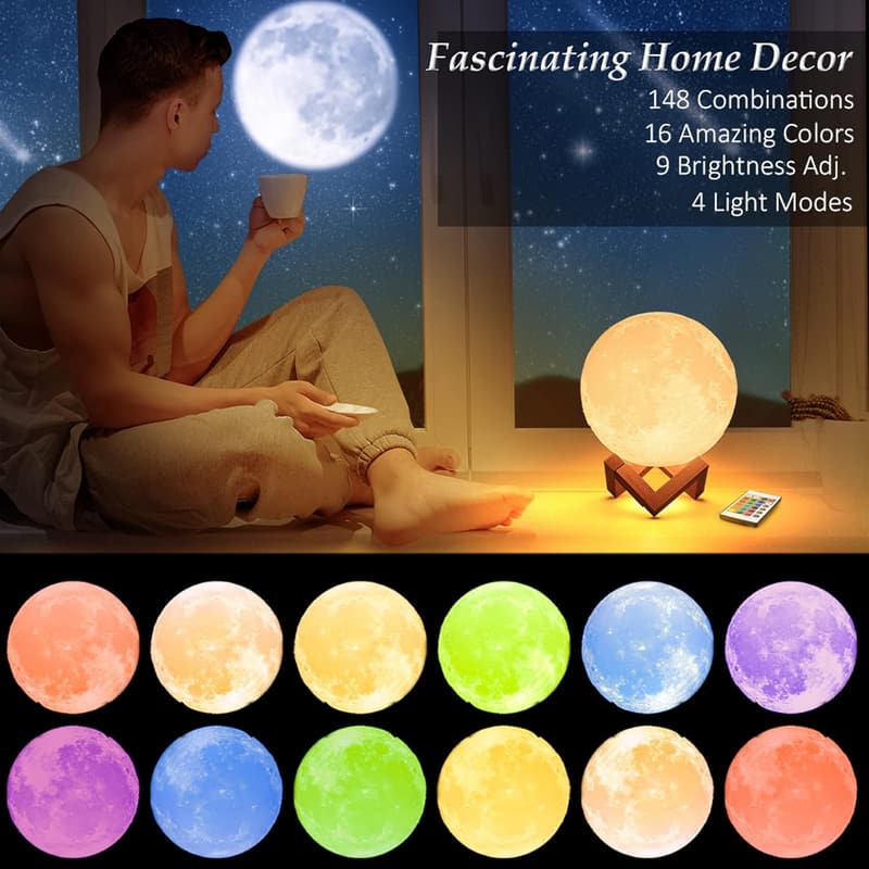 3D Moon Lamp with Remote Control - LED Night Light Gift for Kids