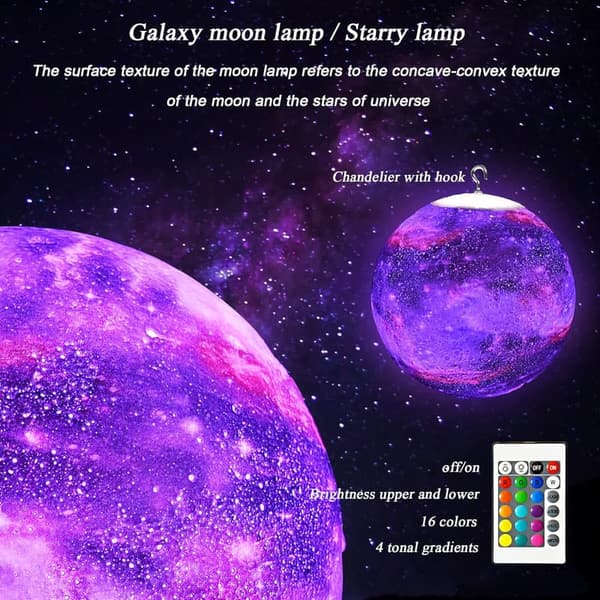 Galaxy Starry Moon Lamp with Remote Control - 16 Colors