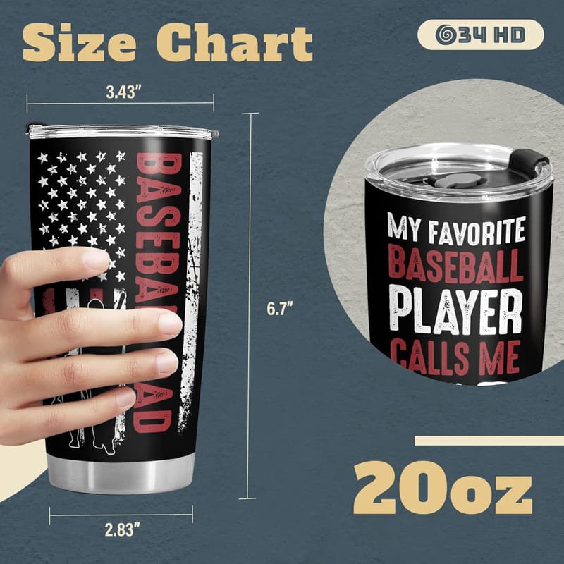 Baseball Dad 20 oz Stainless Steel Travel Tumbler