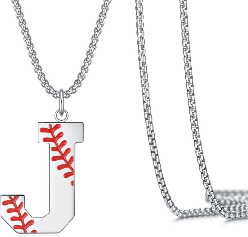 Baseball Necklace Pendant for Men, A-Z Initial Jewelry
