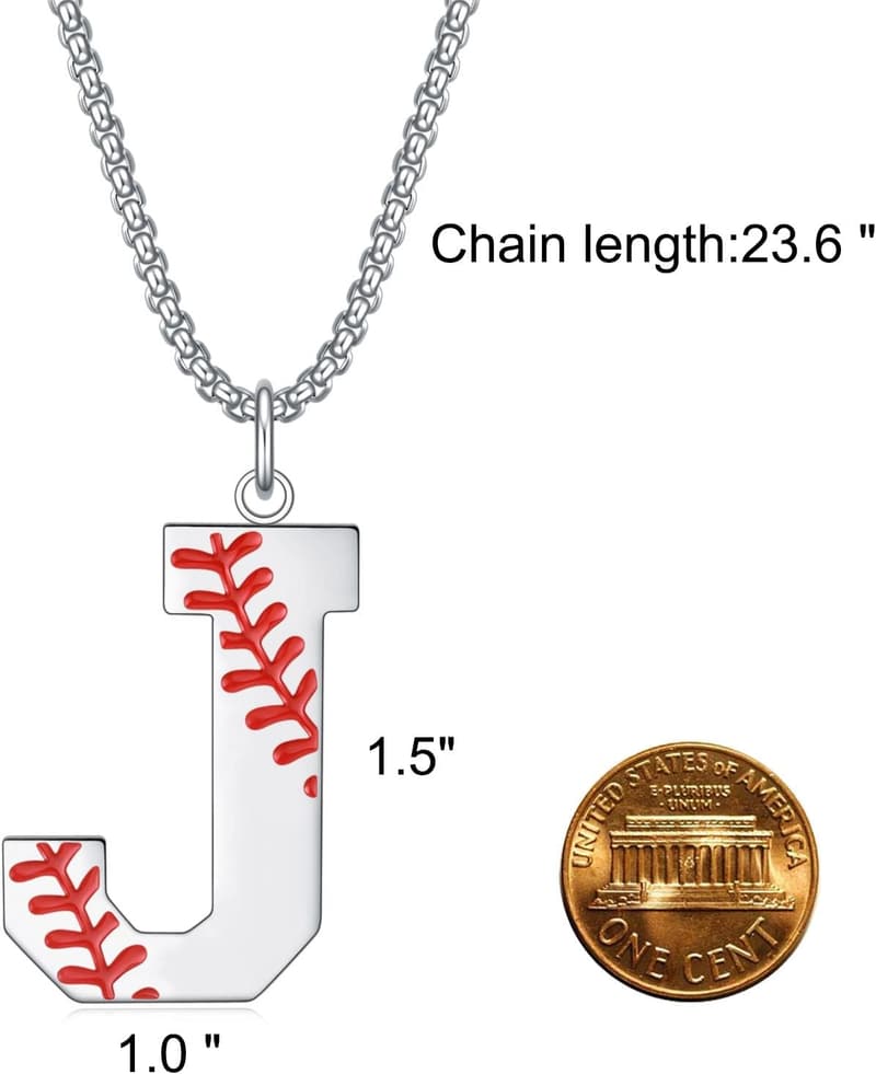 Baseball Necklace Pendant for Men, A-Z Initial Jewelry