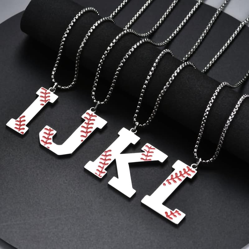 Baseball Necklace Pendant for Men, A-Z Initial Jewelry