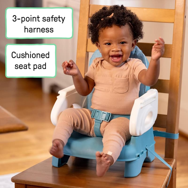 Adjustable Height Baby Booster Seat - Cushioned & Lightweight, Teal