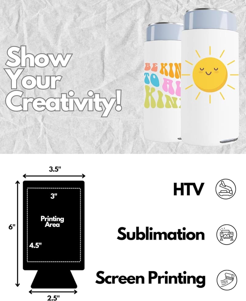 Customizable White Slim Can Cooler Sleeves - 100 Pack