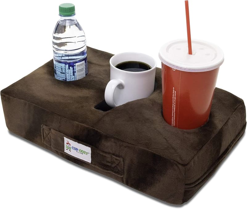 Cup Cozy Pillow - Gray Drink Holder for Couch, Bed, Car