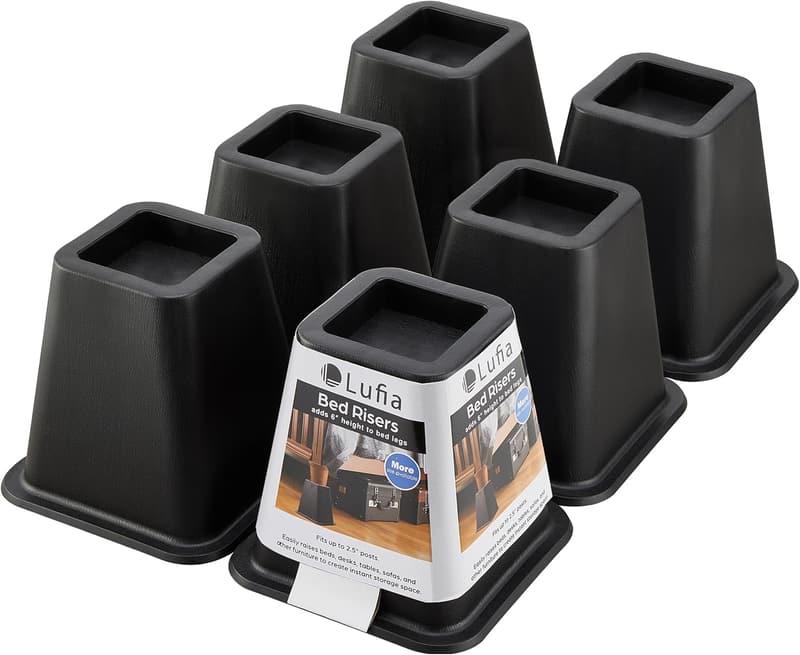 Heavy-Duty 6-Inch Bed Risers for Furniture (Set of 6, Black)