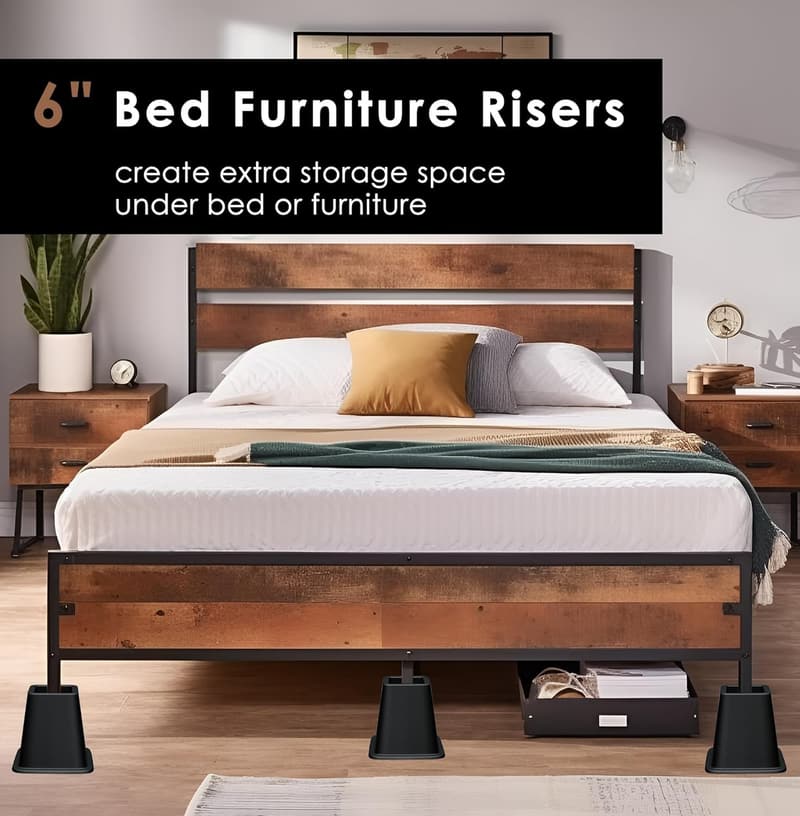 Heavy-Duty 6-Inch Bed Risers for Furniture (Set of 6, Black)