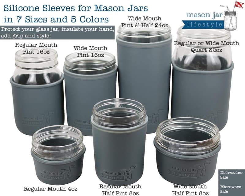 Silicone Sleeves for 16oz Canning Jars - Charcoal Gray, 2 Pack