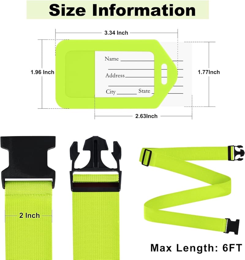 TSA Approved Green Luggage Straps and Tags Set - 8 Pack