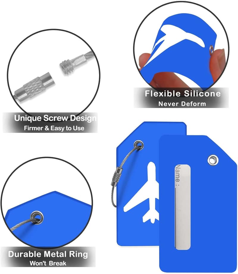 Colorful Silicone Luggage Tags, 8-Pack for All Ages