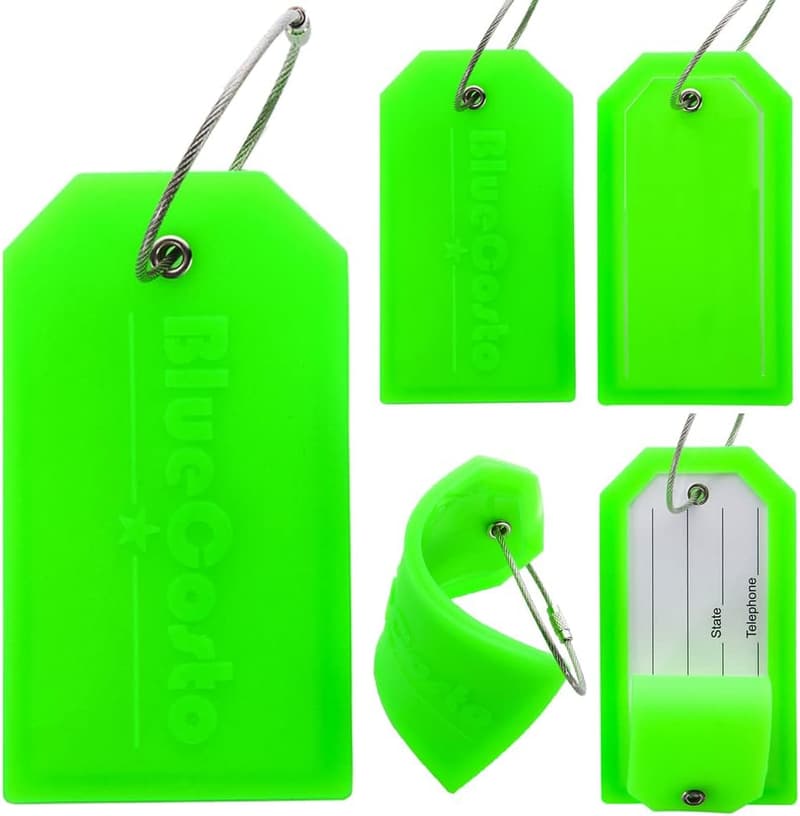 Personalized Green Luggage Tags - Large 5-Pack with Privacy Cover