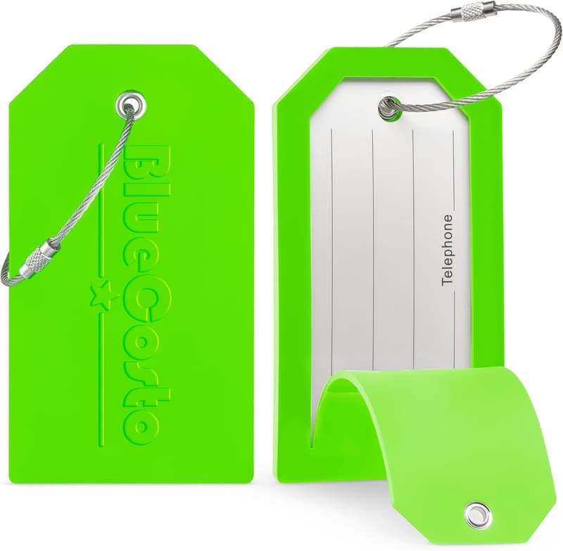 Personalized Green Luggage Tags - Large 5-Pack with Privacy Cover