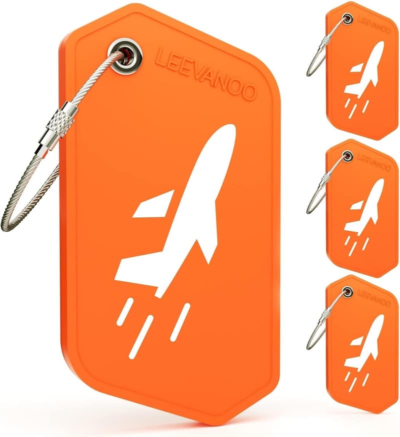 Bright Orange Silicone Luggage Tags, 4-Pack